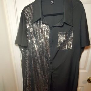 SHEIN Black and Silver Casual Button Down Shirt